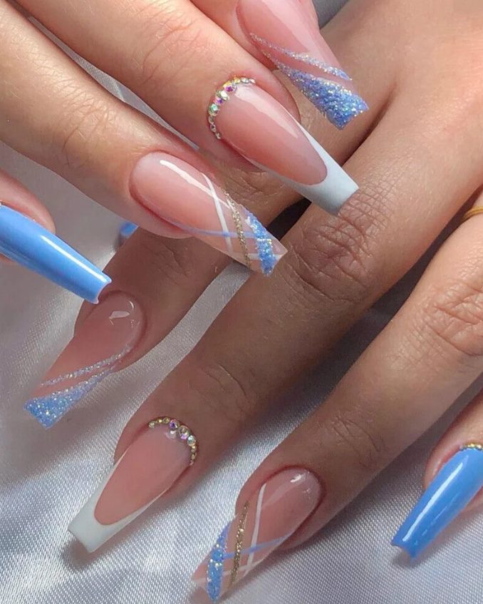 Long blue coffin nails
